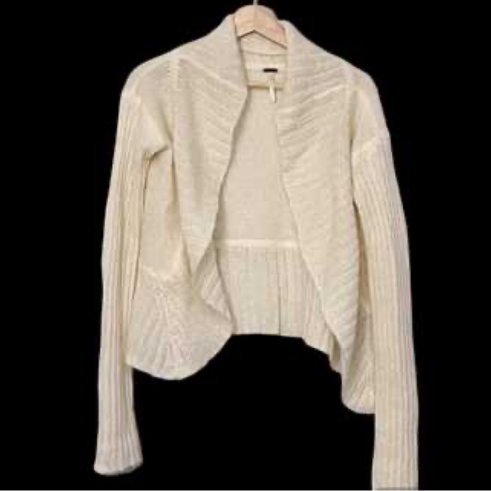 Free People Cream Women's Cardigan Shrug size m mohair mix ruffle collar